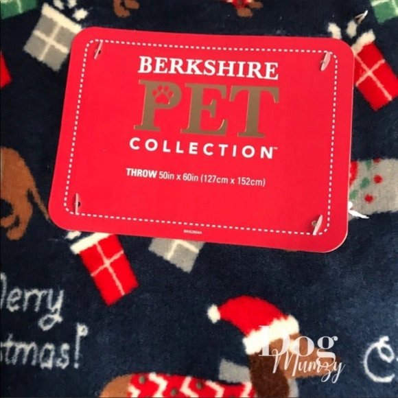 Dachshund Berkshire Christmas Holiday Grey Sherpa Pet Navy Throw - Picture 2 of 4